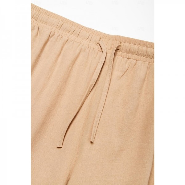 Men&#039;s Cargo Pants Linen Pants Trousers Summer Pants Drawstring Multi Pocket Straight Leg Plain Comfort Breathable Outdoor Daily Going out Fashion Casual Black White