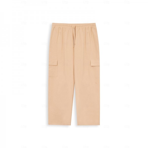 Men&#039;s Cargo Pants Linen Pants Trousers Summer Pants Drawstring Multi Pocket Straight Leg Plain Comfort Breathable Outdoor Daily Going out Fashion Casual Black White