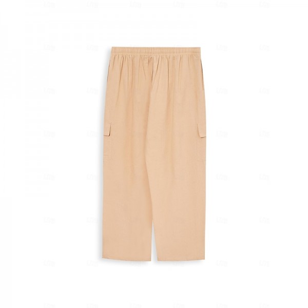 Men&#039;s Cargo Pants Linen Pants Trousers Summer Pants Drawstring Multi Pocket Straight Leg Plain Comfort Breathable Outdoor Daily Going out Fashion Casual Black White