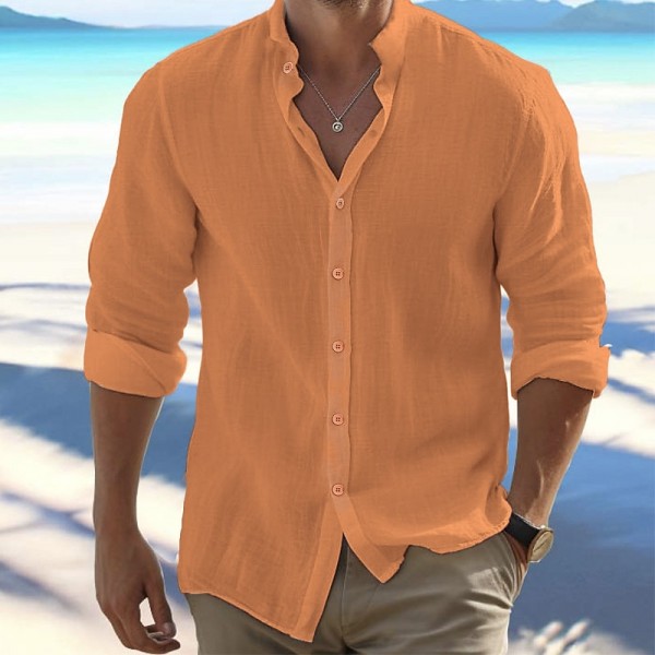 Men's Shirt Linen Shirt Button Up Shirt Summer Shirt Beach Shirt Black White Pink Long Sleeve Plain Band Collar Spring & Summer Casual Daily Clothing Apparel Men's Shirt Linen Shirt Button Up Shirt Summer Shirt Beach Shirt Black White Pink Long Sleeve Plain Band Collar Spring & Summer Casual Daily Clothing Apparel
