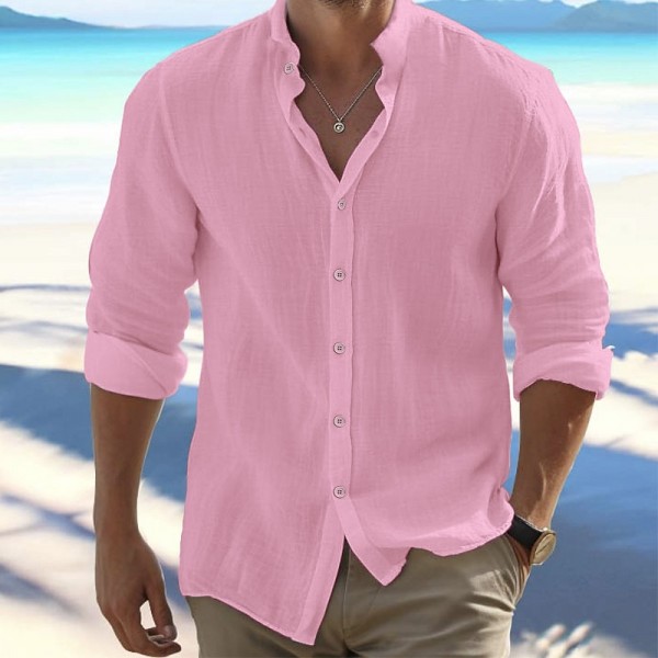 Men's Shirt Linen Shirt Button Up Shirt Summer Shirt Beach Shirt Black White Pink Long Sleeve Plain Band Collar Spring & Summer Casual Daily Clothing Apparel Men's Shirt Linen Shirt Button Up Shirt Summer Shirt Beach Shirt Black White Pink Long Sleeve Plain Band Collar Spring & Summer Casual Daily Clothing Apparel