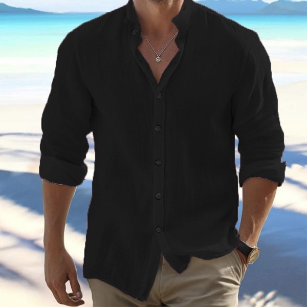 Men's Shirt Linen Shirt Button Up Shirt Summer Shirt Beach Shirt Black White Pink Long Sleeve Plain Band Collar Spring & Summer Casual Daily Clothing Apparel Men's Shirt Linen Shirt Button Up Shirt Summer Shirt Beach Shirt Black White Pink Long Sleeve Plain Band Collar Spring & Summer Casual Daily Clothing Apparel