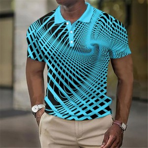 Men&#039;s Polo Shirt Waffle Polo Shirt Lapel Polo Button Up Polos Golf Shirt Optical Illusion Graphic Prints Turndown White Yellow Royal Blue Blue Green Outdoor Street Short Sleeve Print Clothing Apparel