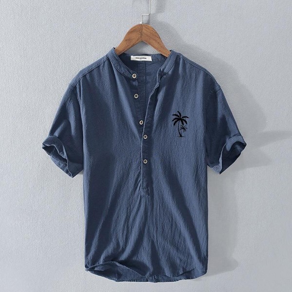 Men's Shirt Linen Shirt Cotton Linen Shirt Popover Shirt Casual Shirt White Navy Blue Light Blue Short Sleeve Coconut Tree Band Collar Summer Street Hawaiian Clothing Apparel Men's Shirt Linen Shirt Cotton Linen Shirt Popover Shirt Casual Shirt White Navy Blue Light Blue Short Sleeve Coconut Tree Band Collar Summer Street Hawaiian Clothing Apparel