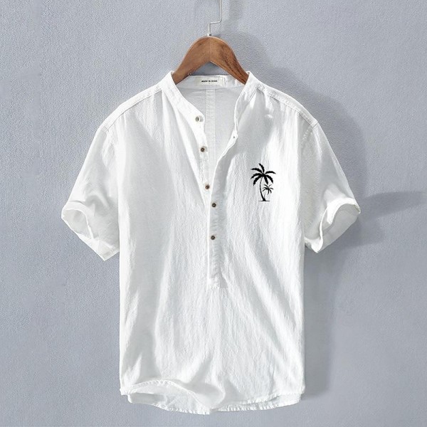 Men's Shirt Linen Shirt Cotton Linen Shirt Popover Shirt Casual Shirt White Navy Blue Light Blue Short Sleeve Coconut Tree Band Collar Summer Street Hawaiian Clothing Apparel Men's Shirt Linen Shirt Cotton Linen Shirt Popover Shirt Casual Shirt White Navy Blue Light Blue Short Sleeve Coconut Tree Band Collar Summer Street Hawaiian Clothing Apparel