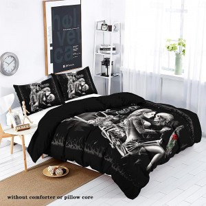 100% Cotton Floral Skull Knight 3 Piece Quilt Cover Set Human Skeleton Couple Printed Bedding Set 3 Piece Suitable for Couples and Adults Gothic Quilt Cover Set Super Soft Breathable Short Fluff Bedding Set Light