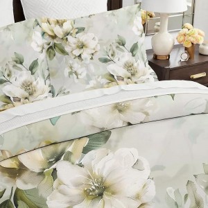 100% Cotton White Flower Plush Cloth Duvet Cover 3-Piece Set for Summer Soft Skin Friendly Long Lasting Comfy Lightweight