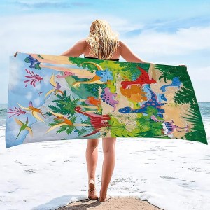 Beach Towel Swimming Pool Outdoor Travel Dinosaur Oversized Ultra-fine Fiber Bath Towel Quick-Drying Lightweight Blanket Towel