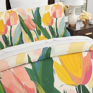 100% Cotton Floral Tropical Series Duvet Cover 3-Piece Set for Summer Soft Skin Friendly Long Lasting