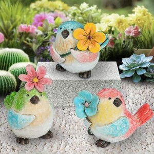 Colorful Bird Ornament With Flowers Hand Painted Resin Animals Statues Holiday Decor Home Garden Table Decoration Bird Figurine Crutches Ornament