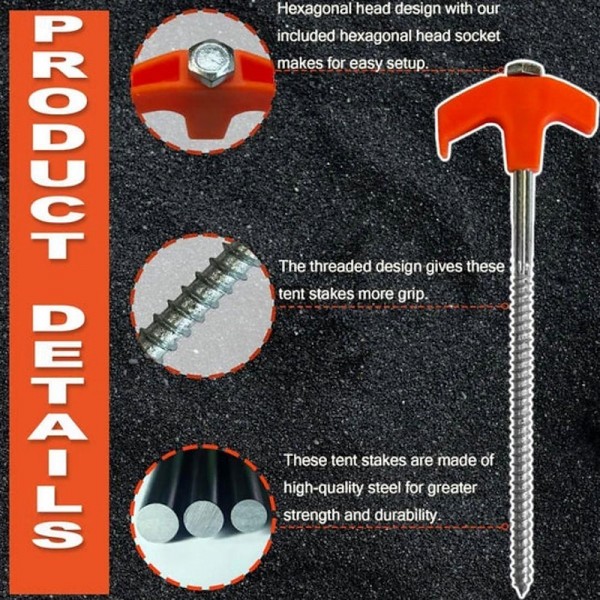 8/16pcs Screw in Tent Stakes 8&quot; - Ground Anchors Screw in Hexagonal Spiral Glow-in-the-Dark Tent Pegs - Outdoor Night-Light Rotatable M8 Carbon Steel Hexagonal Plastic Head 20cm Threaded Tent Pegs