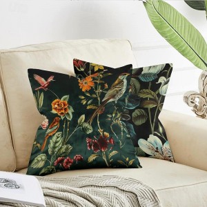 Birds Flowers Decorative Toss Pillows Cover 4PC Soft Square Cushion Case Pillowcase for Bedroom Livingroom Sofa Couch Chair