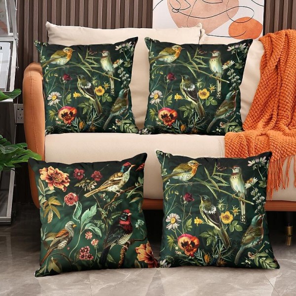 Birds Flowers Decorative Toss Pillows Cover 4PC Soft Square Cushion Case Pillowcase for Bedroom Livingroom Sofa Couch Chair Birds Flowers Decorative Toss Pillows Cover 4PC Soft Square Cushion Case Pillowcase for Bedroom Livingroom Sofa Couch Chair