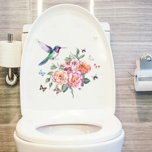 Peony Cuckoo Hummingbird Whale Refrigerator Sticker Toilet Sticker Washing Machine Sticker Toilet Toilet Bathroom Kitchen Laundry Room Can Remove Home Background Decoration Wall Sticker