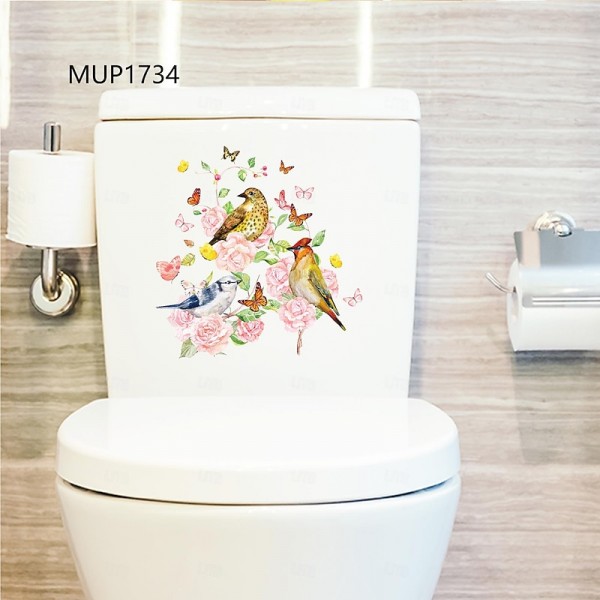 Peony Cuckoo Hummingbird Whale Refrigerator Sticker Toilet Sticker Washing Machine Sticker Toilet Toilet Bathroom Kitchen Laundry Room Can Remove Home Background Decoration Wall Sticker