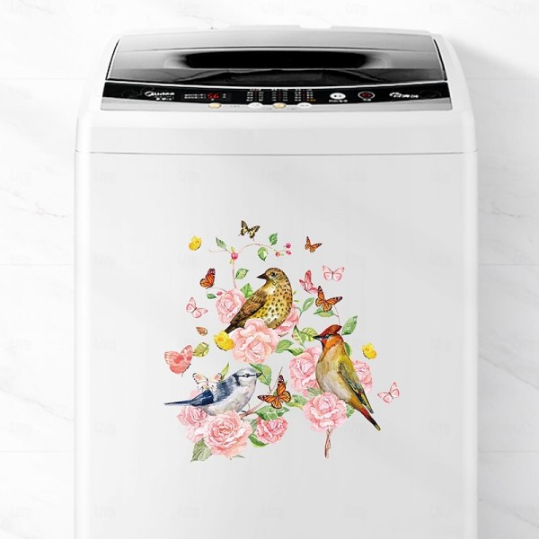 Peony Cuckoo Hummingbird Whale Refrigerator Sticker Toilet Sticker Washing Machine Sticker Toilet Toilet Bathroom Kitchen Laundry Room Can Remove Home Background Decoration Wall Sticker