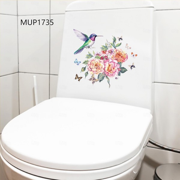 Peony Cuckoo Hummingbird Whale Refrigerator Sticker Toilet Sticker Washing Machine Sticker Toilet Toilet Bathroom Kitchen Laundry Room Can Remove Home Background Decoration Wall Sticker