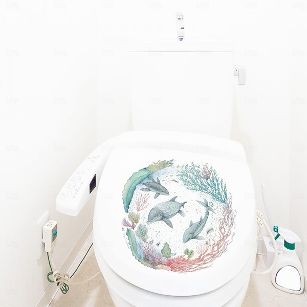 Peony Cuckoo Hummingbird Whale Refrigerator Sticker Toilet Sticker Washing Machine Sticker Toilet Toilet Bathroom Kitchen Laundry Room Can Remove Home Background Decoration Wall Sticker
