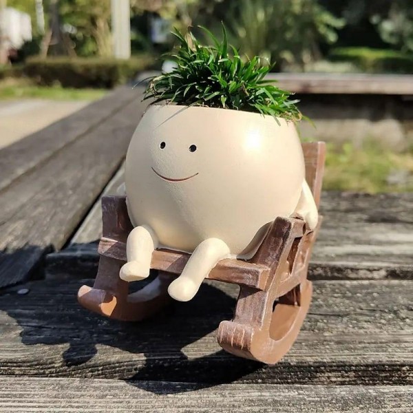 Garden Plant Pot With Small Rocking Chair Design, Made Of Resin, Suitable For Succulents And Other Plants, Perfect For Home Gardening Decoration Garden Plant Pot With Small Rocking Chair Design, Made Of Resin, Suitable For Succulents And Other Plants, Perfect For Home Gardening Decoration
