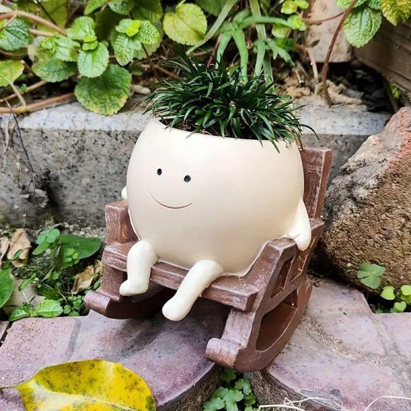 Garden Plant Pot With Small Rocking Chair Design, Made Of Resin, Suitable For Succulents And Other Plants, Perfect For Home Gardening Decoration Garden Plant Pot With Small Rocking Chair Design, Made Of Resin, Suitable For Succulents And Other Plants, Perfect For Home Gardening Decoration