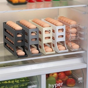 4 Tiers Egg Holder for Fridge，Egg Holder for Fridge, Eggs Dispenser Auto Rolling Egg Tray Storage 30 Egg Container Space-Saving Egg Roller for Refrigerator