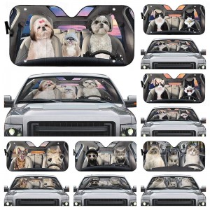 Fun Pet Pattern Car Sunshade - 3D Printed Front Windshield Sun Blocker - UV Protection and Heat Shield