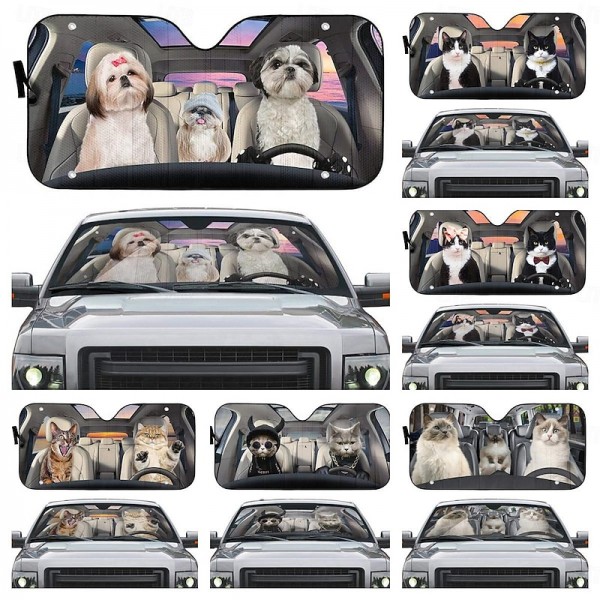 Fun Pet Pattern Car Sunshade - 3D Printed Front Windshield Sun Blocker - UV Protection and Heat Shield Fun Pet Pattern Car Sunshade - 3D Printed Front Windshield Sun Blocker - UV Protection and Heat Shield