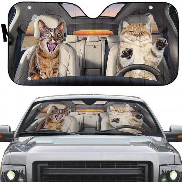Fun Pet Pattern Car Sunshade - 3D Printed Front Windshield Sun Blocker - UV Protection and Heat Shield Fun Pet Pattern Car Sunshade - 3D Printed Front Windshield Sun Blocker - UV Protection and Heat Shield
