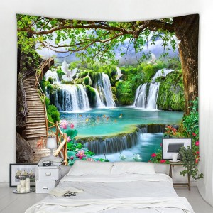 Beautiful wooden ladder waterfall scenery tapestry hanging cloth background cloth decorative cloth hanging cloth