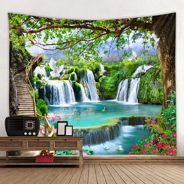 Beautiful wooden ladder waterfall scenery tapestry hanging cloth background cloth decorative cloth hanging cloth Beautiful wooden ladder waterfall scenery tapestry hanging cloth background cloth decorative cloth hanging cloth