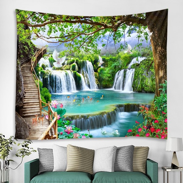 Beautiful wooden ladder waterfall scenery tapestry hanging cloth background cloth decorative cloth hanging cloth Beautiful wooden ladder waterfall scenery tapestry hanging cloth background cloth decorative cloth hanging cloth