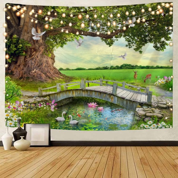 Beautiful wooden ladder waterfall scenery tapestry hanging cloth background cloth decorative cloth hanging cloth Beautiful wooden ladder waterfall scenery tapestry hanging cloth background cloth decorative cloth hanging cloth