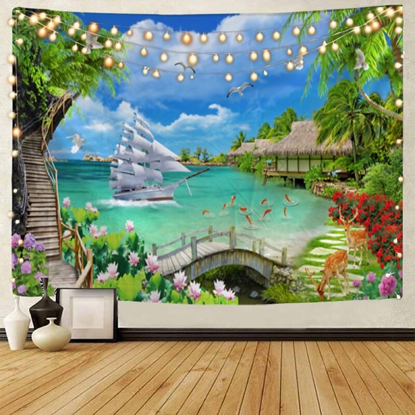 Beautiful wooden ladder waterfall scenery tapestry hanging cloth background cloth decorative cloth hanging cloth Beautiful wooden ladder waterfall scenery tapestry hanging cloth background cloth decorative cloth hanging cloth
