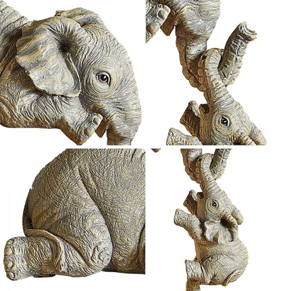 Elephant Resin Ornaments Three-piece Decorations 3 Elephant Mothers and Two Babies Hanging on The Edge of Handicraft Statues