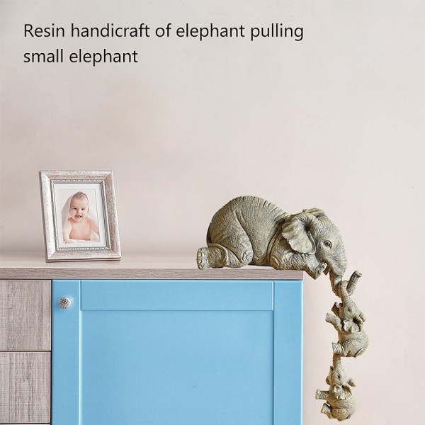 Elephant Resin Ornaments Three-piece Decorations 3 Elephant Mothers and Two Babies Hanging on The Edge of Handicraft Statues