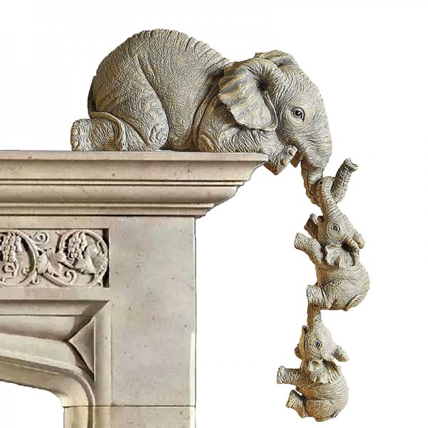 Elephant Resin Ornaments Three-piece Decorations 3 Elephant Mothers and Two Babies Hanging on The Edge of Handicraft Statues