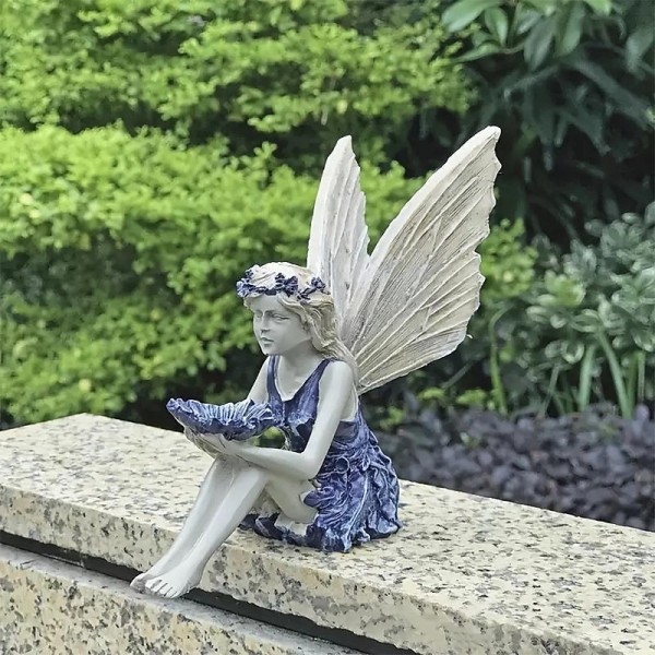Fairy Statue,Fairy Angel Crafts, Resin Garden Sculpture Butterfly Wings Flower Elf Outdoor Decoration, For Home Decor Patio Lawn