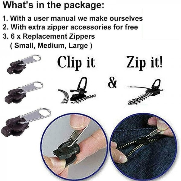 6pcs Fix Zip Puller Set- Zip Slider Repair Instant Kit - Fix Zipper Removable Rescue Replacement Pack, Instant Zipper Set 6pcs Fix Zip Puller Set- Zip Slider Repair Instant Kit - Fix Zipper Removable Rescue Replacement Pack, Instant Zipper Set