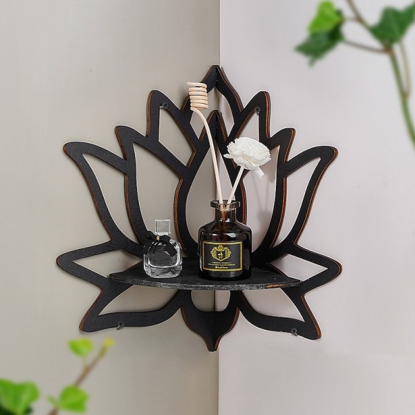 Elegant Wooden Lotus Single Tier Wall Shelf for Home Decor and Storage