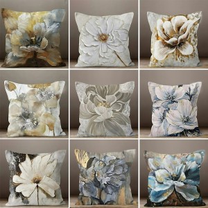 Blue Flower Double Side Pillow Cover 1PC Soft Decorative Square Cushion Case Pillowcase for Bedroom Livingroom Sofa Couch Chair