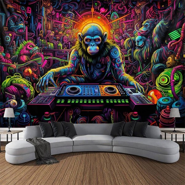Blacklight Tapestry UV Reactive Glow in the Dark DJ Chimpanzees Animal Trippy Misty Nature Landscape Hanging Tapestry Wall Art Mural for Living Room Bedroom Blacklight Tapestry UV Reactive Glow in the Dark DJ Chimpanzees Animal Trippy Misty Nature Landscape Hanging Tapestry Wall Art Mural for Living Room Bedroom