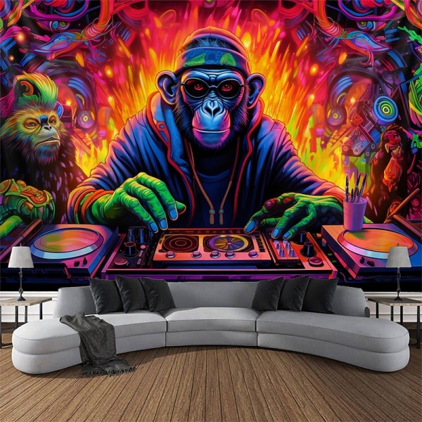 Blacklight Tapestry UV Reactive Glow in the Dark DJ Chimpanzees Animal Trippy Misty Nature Landscape Hanging Tapestry Wall Art Mural for Living Room Bedroom Blacklight Tapestry UV Reactive Glow in the Dark DJ Chimpanzees Animal Trippy Misty Nature Landscape Hanging Tapestry Wall Art Mural for Living Room Bedroom