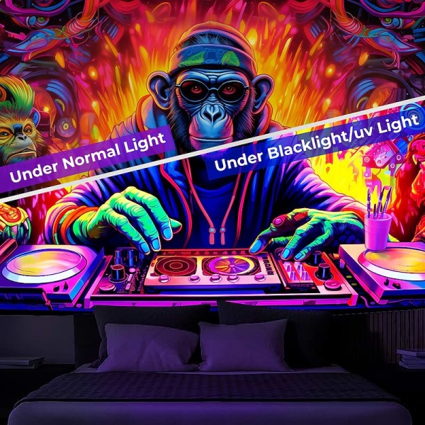 Blacklight Tapestry UV Reactive Glow in the Dark DJ Chimpanzees Animal Trippy Misty Nature Landscape Hanging Tapestry Wall Art Mural for Living Room Bedroom Blacklight Tapestry UV Reactive Glow in the Dark DJ Chimpanzees Animal Trippy Misty Nature Landscape Hanging Tapestry Wall Art Mural for Living Room Bedroom
