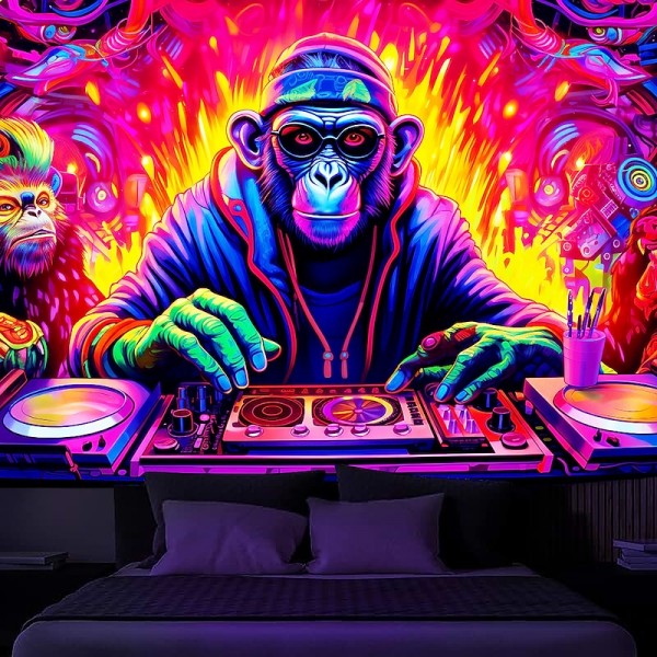 Blacklight Tapestry UV Reactive Glow in the Dark DJ Chimpanzees Animal Trippy Misty Nature Landscape Hanging Tapestry Wall Art Mural for Living Room Bedroom Blacklight Tapestry UV Reactive Glow in the Dark DJ Chimpanzees Animal Trippy Misty Nature Landscape Hanging Tapestry Wall Art Mural for Living Room Bedroom