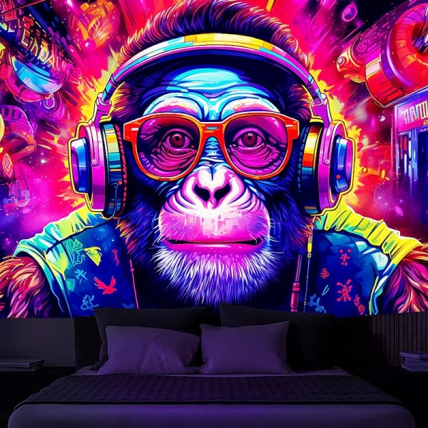 Blacklight Tapestry UV Reactive Glow in the Dark DJ Chimpanzees Animal Trippy Misty Nature Landscape Hanging Tapestry Wall Art Mural for Living Room Bedroom Blacklight Tapestry UV Reactive Glow in the Dark DJ Chimpanzees Animal Trippy Misty Nature Landscape Hanging Tapestry Wall Art Mural for Living Room Bedroom