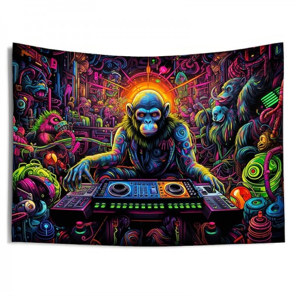 Blacklight Tapestry UV Reactive Glow in the Dark DJ Chimpanzees Animal Trippy Misty Nature Landscape Hanging Tapestry Wall Art Mural for Living Room Bedroom Blacklight Tapestry UV Reactive Glow in the Dark DJ Chimpanzees Animal Trippy Misty Nature Landscape Hanging Tapestry Wall Art Mural for Living Room Bedroom
