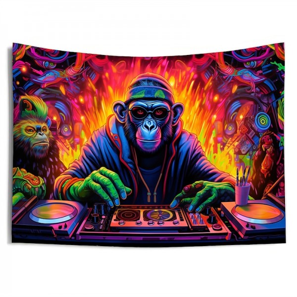 Blacklight Tapestry UV Reactive Glow in the Dark DJ Chimpanzees Animal Trippy Misty Nature Landscape Hanging Tapestry Wall Art Mural for Living Room Bedroom Blacklight Tapestry UV Reactive Glow in the Dark DJ Chimpanzees Animal Trippy Misty Nature Landscape Hanging Tapestry Wall Art Mural for Living Room Bedroom