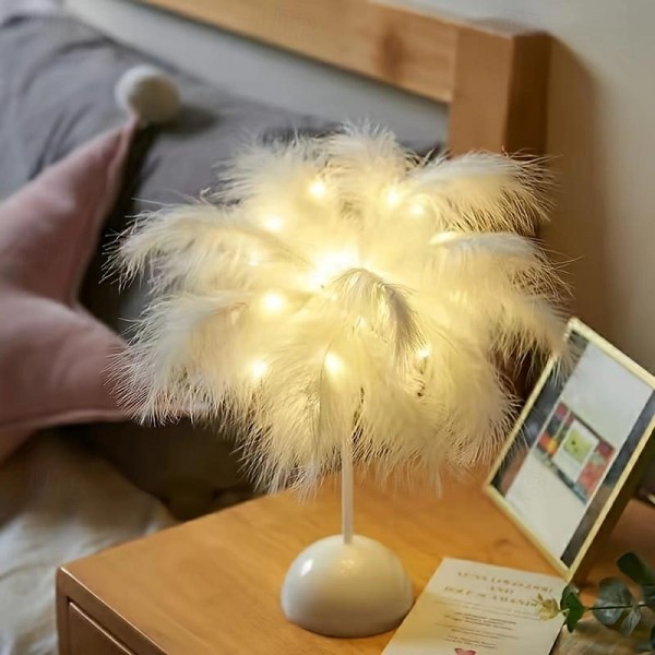 Enchanting LED Feather Lamp, 40-Head Sparkle, Copper Wire, Dreamlike Feather Accent - Creates Romantic Atmosphere, Ideal Table Decor, Soothing Night Light, Metal Base