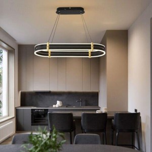 Dimmable Chandelier LED Pendant Lamp Modern Luxury Oval Ring Ceiling Light ONLY Dimmable with Remote Control 110-240V
