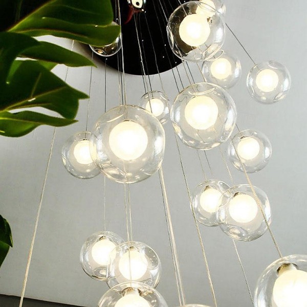 Long Chandeliers for High Ceilings,Modern Crystal Balls Pendant Light,Globe Raindrop Drop Lamp,Hanging Flush Mount Lighting Fixtures for Spiral Staircase,Foyer,Entrywa Long Chandeliers for High Ceilings,Modern Crystal Balls Pendant Light,Globe Raindrop Drop Lamp,Hanging Flush Mount Lighting Fixtures for Spiral Staircase,Foyer,Entrywa